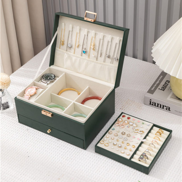 High-end jewelry box with leather large capacity and multi-layer