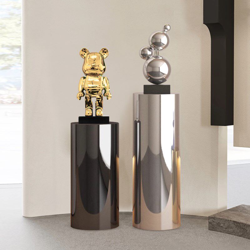 不锈钢圆柱底座样板间客厅玄关壁龛落地摆台店铺橱窗摆件展示台,淘宝优惠券,粉丝福利购,淘宝优惠卷