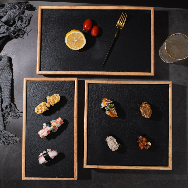 酒店牛排盘木质平盘商用餐厅牛扒盘子天然黑色岩石板创意西餐餐盘,淘宝优惠券,粉丝福利购,淘宝优惠卷