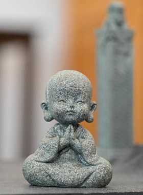 微景观仿青石石狮子摆件客厅桌面茶艺装饰假山盆景鱼缸树脂摆设