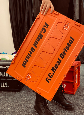 潮牌FCRB工业风储物箱可折叠家用加厚带盖收纳整理箱INS装饰摆件