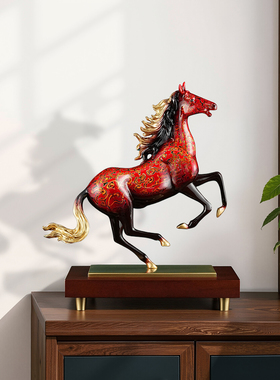 马到成功纯铜摆件大漆工艺高档