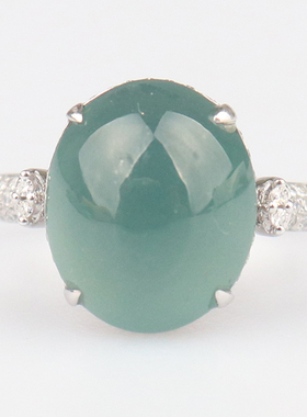 【自营】BRAND OFF中古95新凸圆形切工翡翠钻石戒指18K白金58号