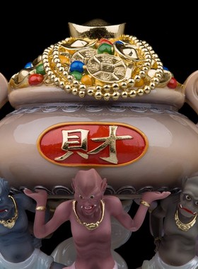 五鬼神像汉白玉居家客厅装饰品五方生财五小鬼五灵公手工艺品摆件