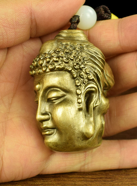 铜实心一念之间佛头手把件佛魔把件随身文玩挂件工艺品收藏把玩