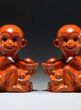 黑檀木猴子雕刻摆件十二生肖猴木头猴属猴家居办公装饰工艺品送礼