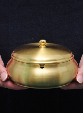 铜烟灰缸摆件带盖创意烟缸招财客厅茶几茶道礼品办公室会议室摆放