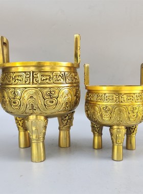 铜鼎客厅门厅桌面摆件三足圆鼎鼎盛千秋盛鼎办公室中式招财大号