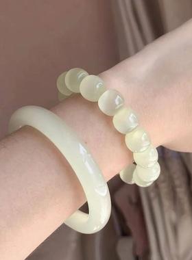 天然青白玉葡萄古风手持手串民族风醒狮手持女素圈可盘文玩绕指柔