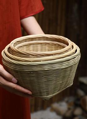 竹编小箩筐田园风手工竹编收纳篮大容量野餐度假编织篮