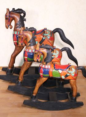 泰国木雕手工木雕儿童宝宝木马摇摇马椅子儿童房摆件送小孩子礼物