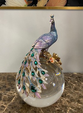 珐琅彩孔雀摆件中式古典玄关客厅酒柜轻奢桌面装饰品乔迁礼品摆设