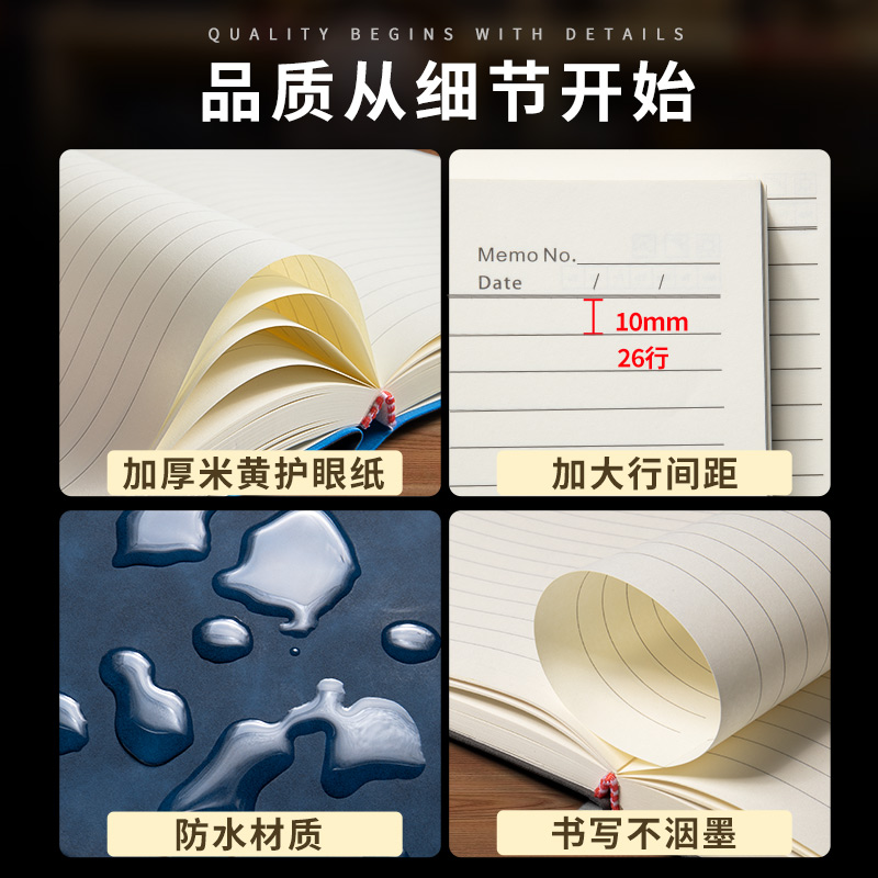 a4笔记本本子加厚皮面本皮质记事本商务人士简约大学生会议记录本文艺精致复古办公用软皮超厚工作笔记本子 - 图3