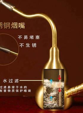 黄铜葫芦水过滤烟斗烟壶两用水过滤黄铜旱烟袋水壶烟斗水插烟摆