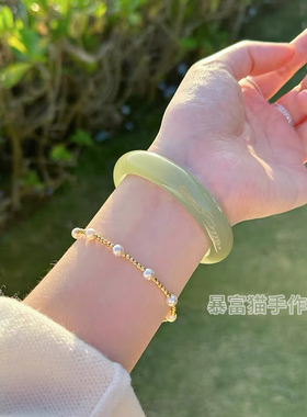纯天然东陵玉手镯女款浅晴水玉镯绿色油青和田玉翡翠色送礼物正品