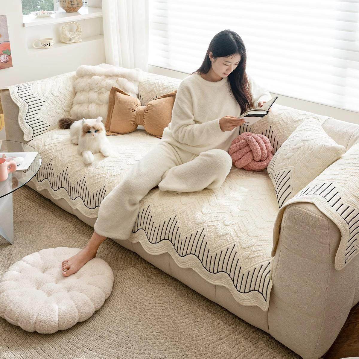 法式纯棉沙发垫简约现代四季通用2025新款防滑布艺坐垫子套罩盖布,淘宝优惠券,粉丝福利购,淘宝优惠卷