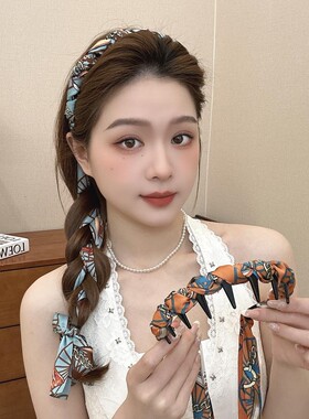 宫阙繁花飘带齿梳波浪高颅顶发箍头箍女正反两带复古宫廷发箍发带