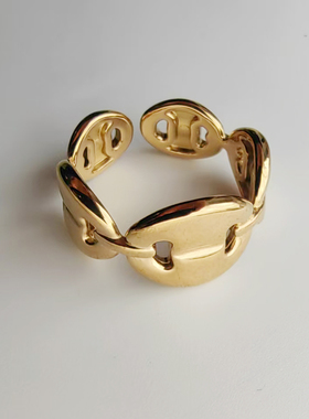 金色几何钛钢开口镂空女戒