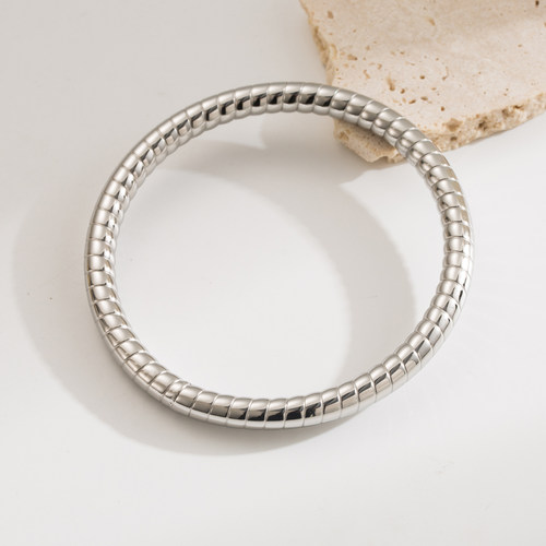 欧美轻奢钛钢银手镯素圈防水不掉色镀真金百搭简约高级感叠戴手镯 - 图2