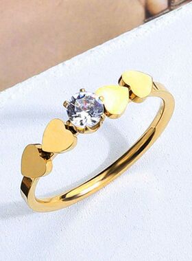 欧美热卖个性时尚女小爱心对称锆石女款表白求婚不锈钢戒指女手饰