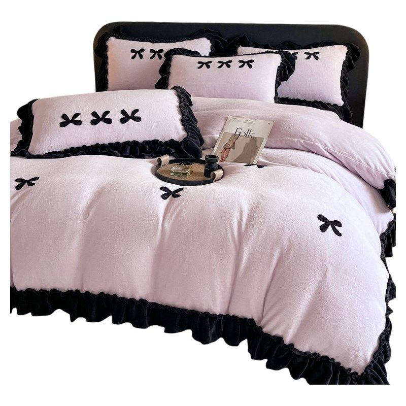 网红冬季四件套公主风刺绣蝴蝶结花边被罩少女心裸睡床,淘宝优惠券,粉丝福利购,淘宝优惠卷
