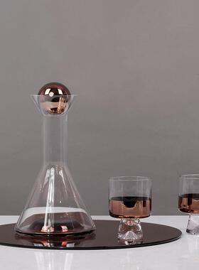 轻奢风透明玻璃酒具酒杯醒酒器套装样板间茶几餐桌面摆件软装饰品