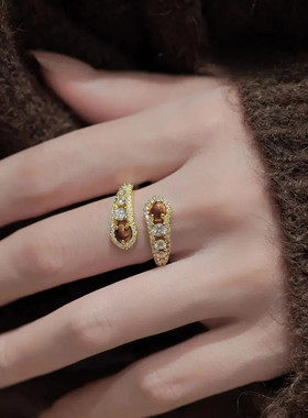 【雯雯秋日好礼】虎眼石开口戒指女高级独特设计感复古轻奢指环