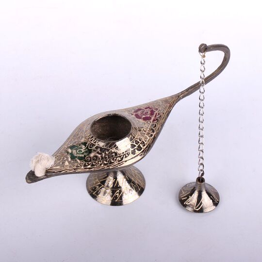 Pakistani Bronze Aladdin's Magic Lamp with colorful circles. Just rub it to make your every wish come true.