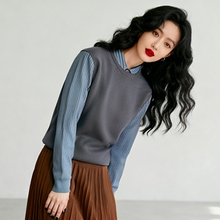 阿仕顿女款双领假两件针织衫