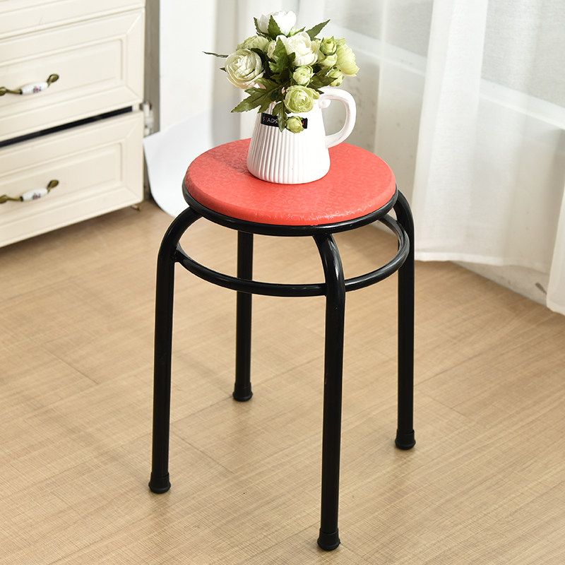 圆凳子不锈钢家用餐桌圆形实木简约加厚橡木粗钢R筋板凳宿舍小圆 - 图2