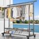 Extra Thick Double Rod Mobile Coat Rack Floor Standing Vertical Clothes Rack