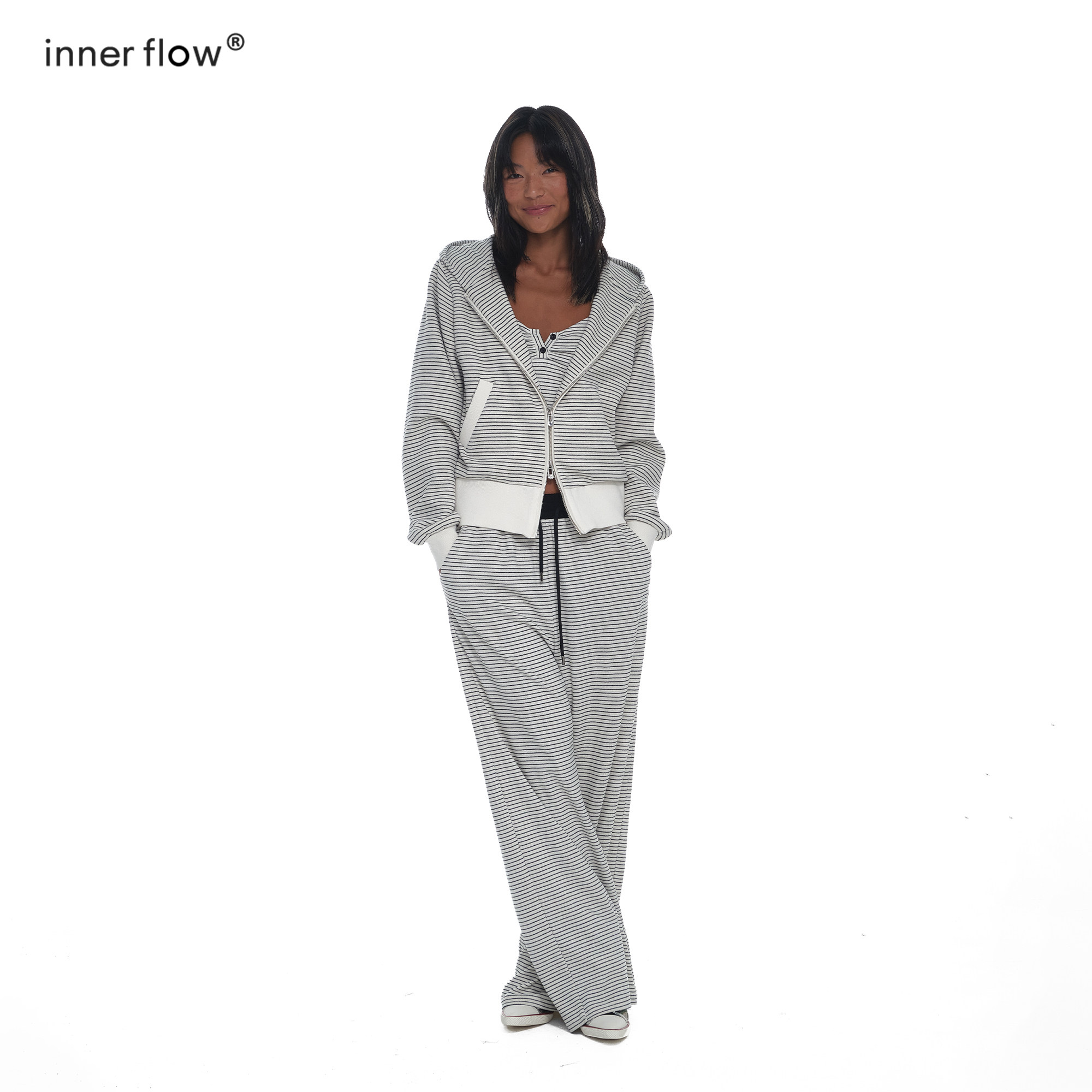 INNERFLOW自然呼吸系列 宽松舒适感版型好长裤吊带外套条纹套装,淘宝优惠券,粉丝福利购,淘宝优惠卷