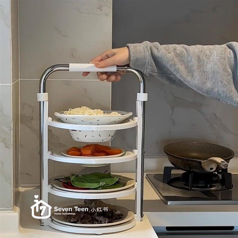 折叠备菜盘圆形家用厨房多层碗碟收纳架创意火锅配菜架放菜架置物,淘宝优惠券,粉丝福利购,淘宝优惠卷