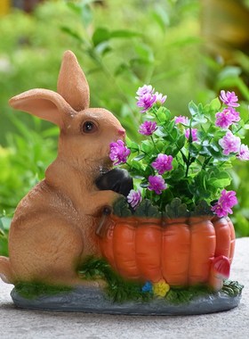 花园装饰庭院仿真动物兔子花缸户外园林造景创意阳台花盆雕塑