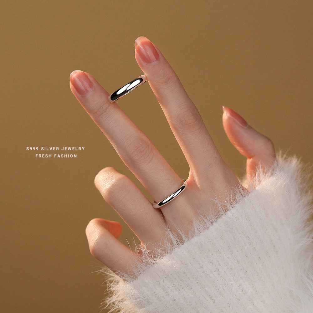 S999 solid silver engraved live mouth couple ring plain ring sterling silver ring smooth wedding Valentine's Day Chinese Valentine's Day gift