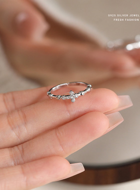 森系冷淡风蝴蝶戒指女s925银