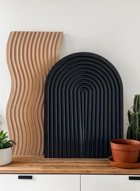 ins风拍摄道具黑色实木质托盘摆件香薰展示收纳日式波浪装饰拍照