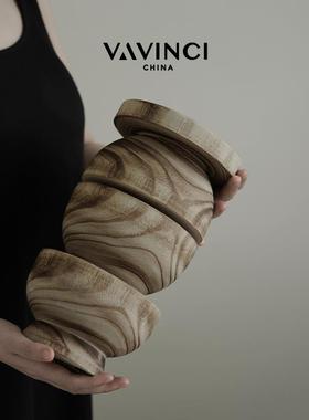 梵其侘寂风创意实木纹几何装饰摆件中古艺术样板房间酒店民宿摆设