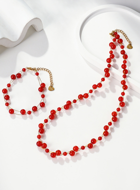 红玛瑙串珠项链女轻奢小众本命年