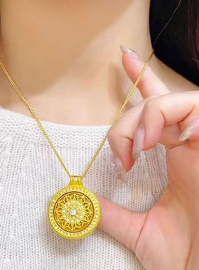 沙金项链吊坠古法工艺新中式精美点钻时来运转锁骨链八宝罗盘吊坠