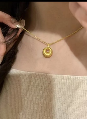 珞石古法沙金拉丝金坨坨平安扣项链女锁骨链高级时尚百搭精致新款