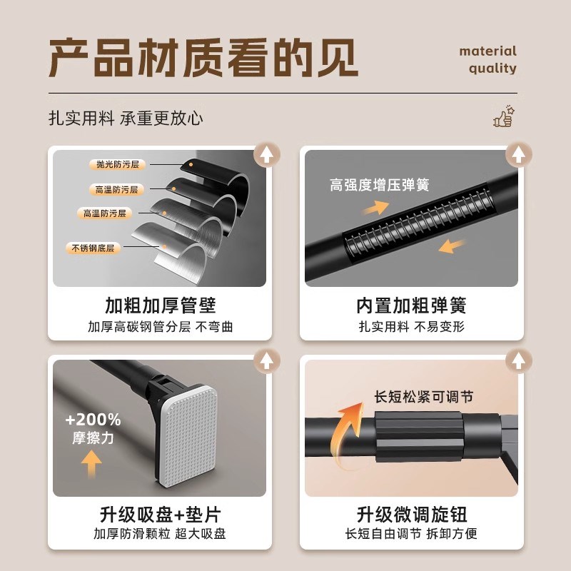 晾衣杆一根可伸缩免打孔固定式升缩杆室内不锈钢阳台晒衣杆晾衣架 - 图2