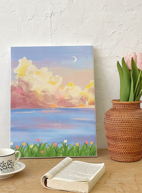 韩风小清新花朵肌理o感油画少女心装饰画简约挂画桌面摆件家居软