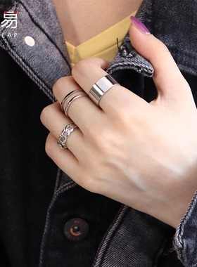 戒指/嘻哈A1pq801-简约复古小众设计做旧时尚个性男潮开口食