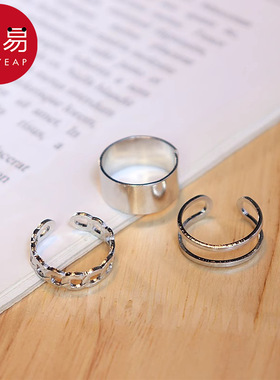 戒指/嘻哈AA1pq801-简约复古小众设计做旧时尚个性男潮开口