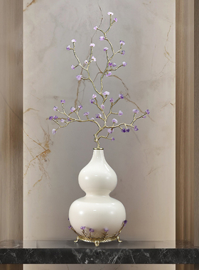 紫水晶发b财树陶瓷葫芦摆件高级感电视柜旁玄关入户紫气东来装饰