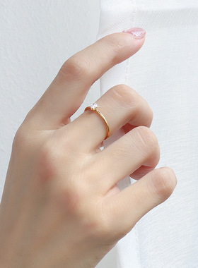 抖音网红款一颗小钻戒指尾戒 韩式ins风钛钢镀18k真金首饰品 A160