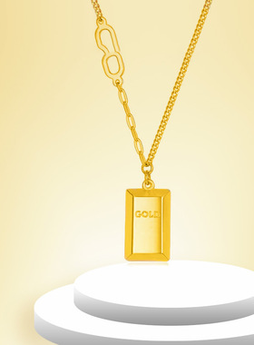 跨境热销欧美暴富小金砖项链钛钢18k金吊坠镀金高级不掉色锁骨链