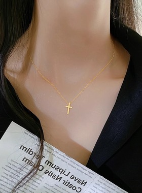 十字架项链女18k金网红简约个性高级感轻奢小众设计百搭锁骨链潮