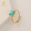 Genuine natural turquoise square ring for women, high-end